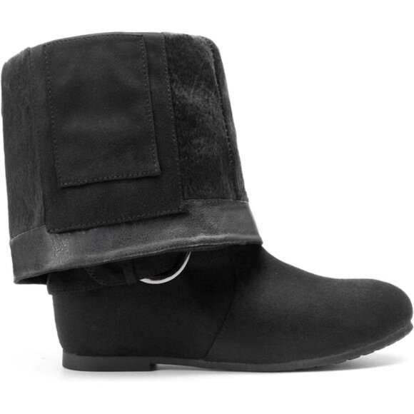 Women's Wide Calf Knee High Boots, Fur-lined Low Hidden Wedge Boots - Picture 3 of 7